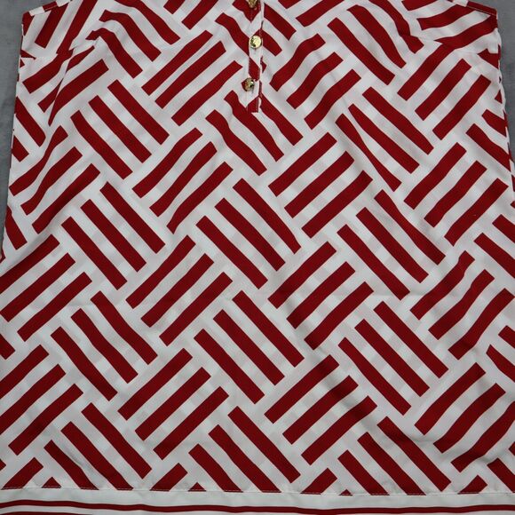 Mud Pie Shirt Womens M Red White Sleeveless Button Polyester Geometric Blouse - Picture 10 of 16